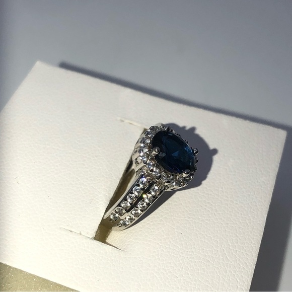 Vtg Sterling Blue & Clear / White Cz Halo Double Row Half Eternity Band Sz 5.75 - Picture 11 of 13